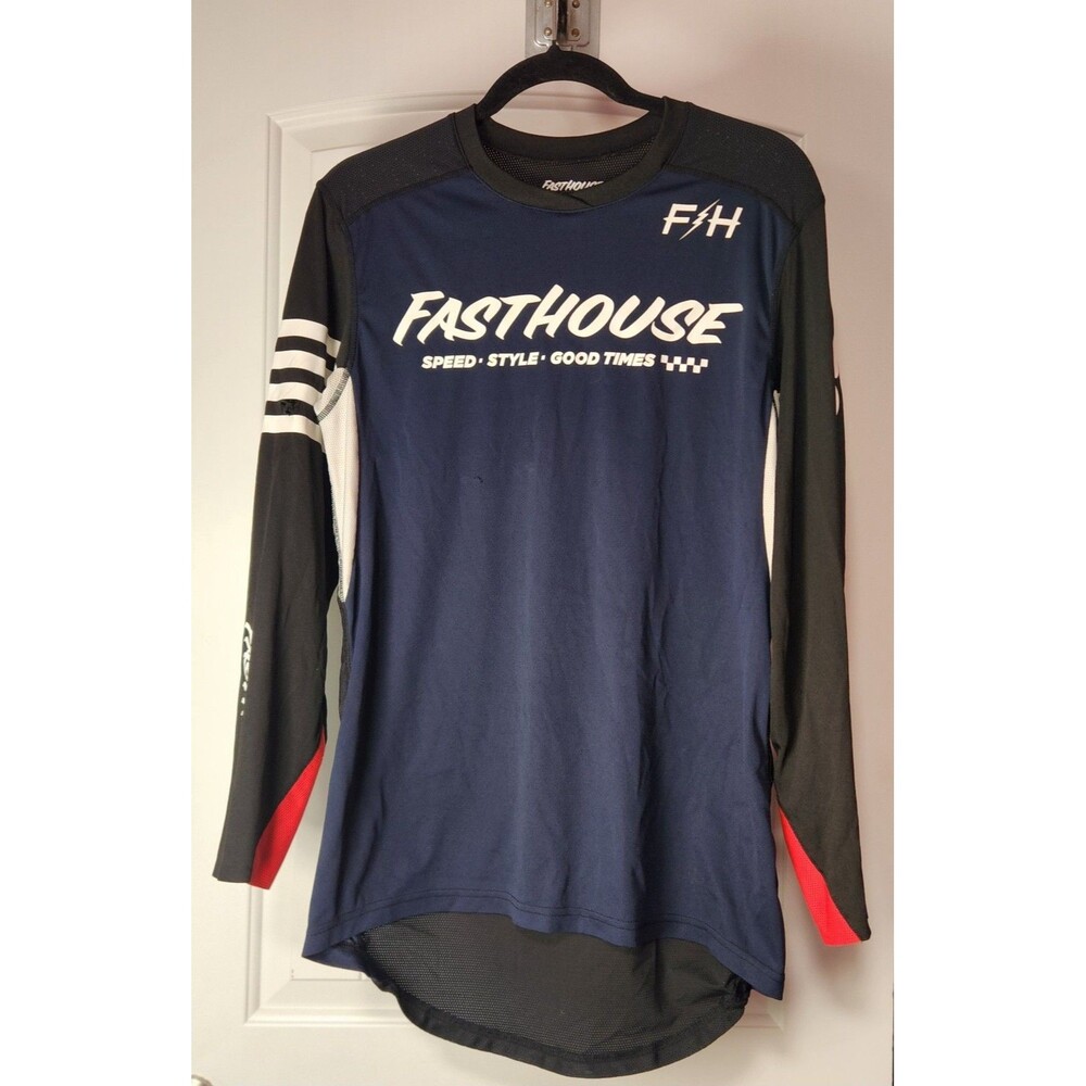 FASTHOUSE Jersey Mens M Black/Blue/White/Red Long Sleeve BMX Motocross MTB Shirt